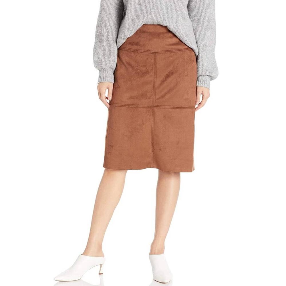 Chaps NWT Caramel Brown Faux Suede Boho Cowgirl Knee Length Skirt